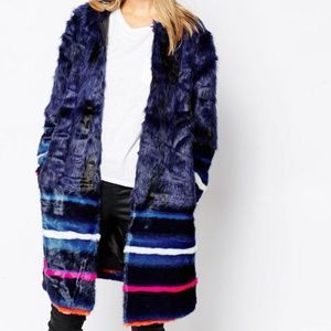 Urbancode London Wife Faux Fur Coat Border Stripe